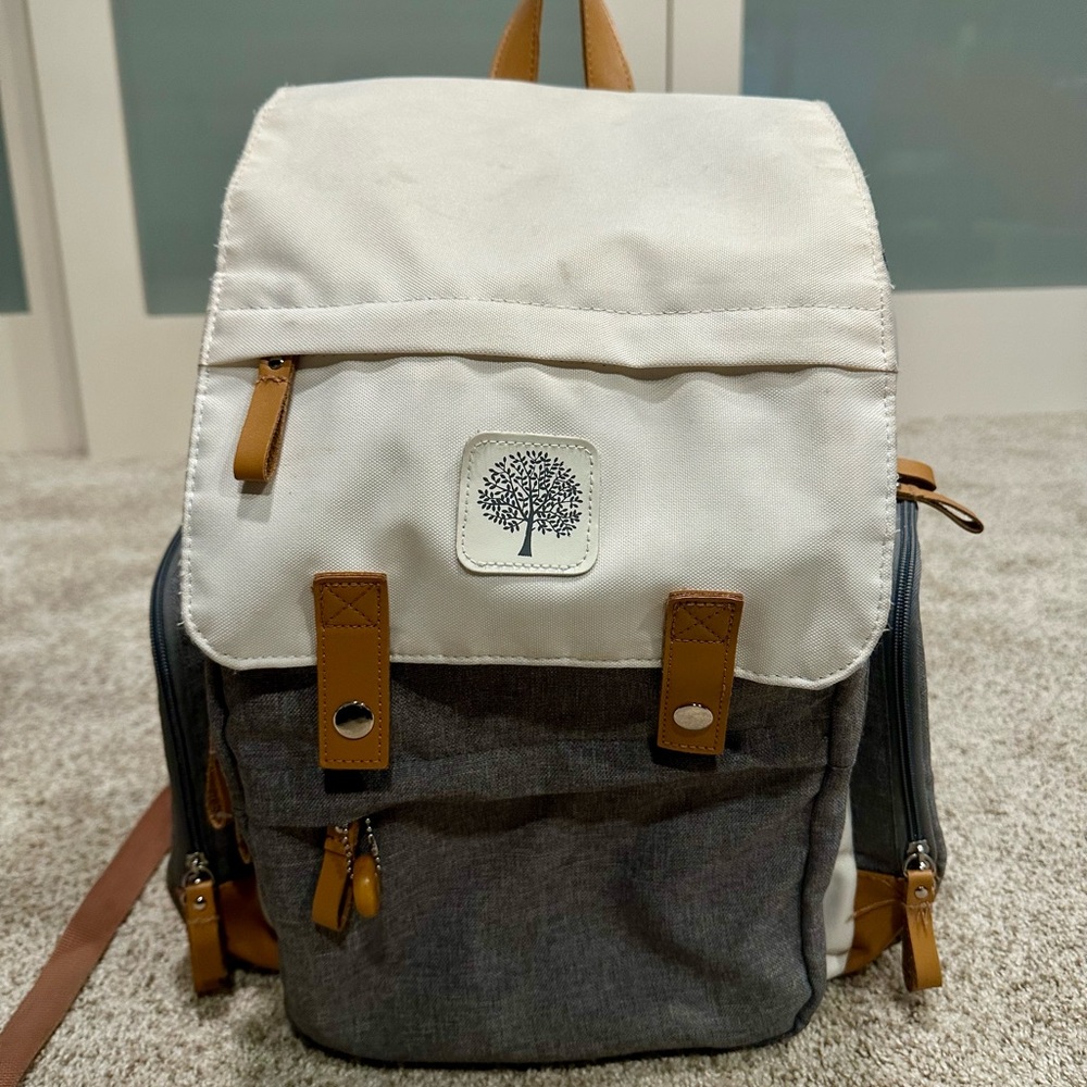 Parker Baby Co Cream and Grey Diaper Bag Backpack